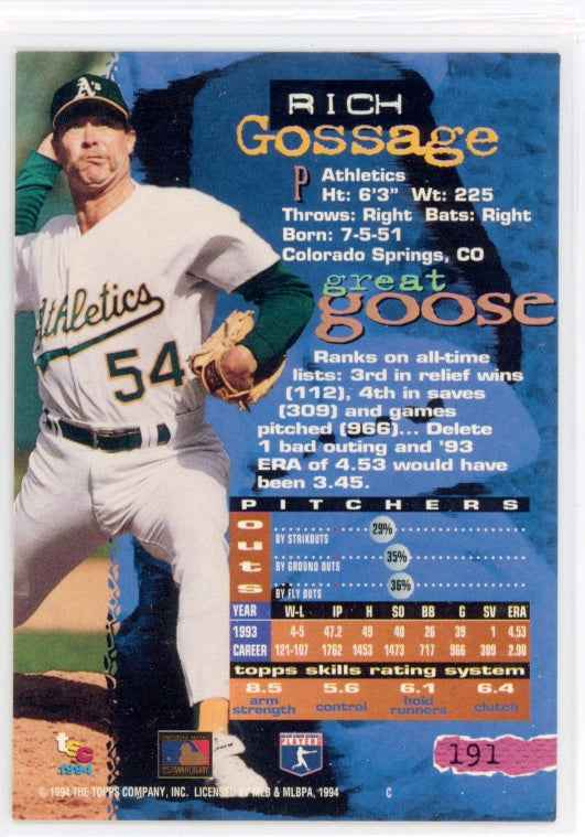 1994 Topps Stadium Club #191 Rich Gossage Card