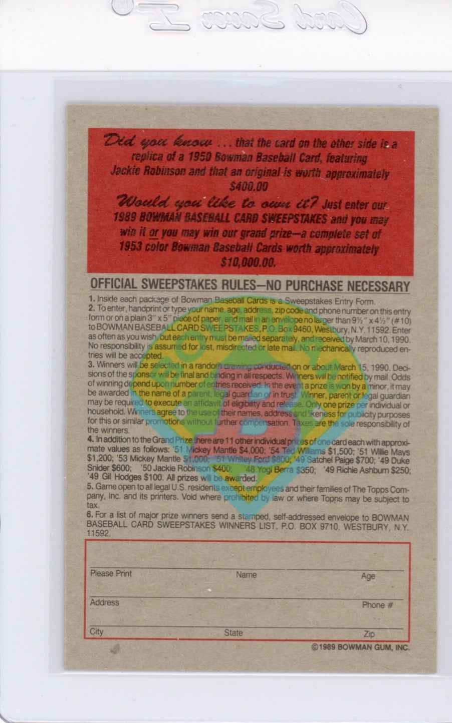 1989 Bowman Insert #9 1950 Jackie Robinson Card