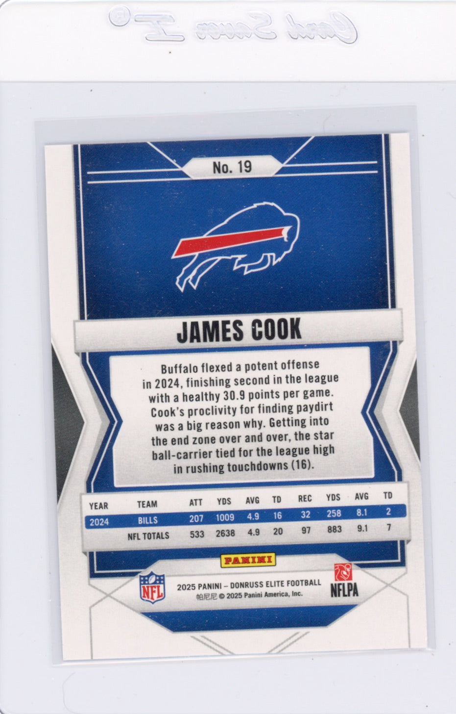 2025 Elite #19 James Cook Buffalo Bills Card
