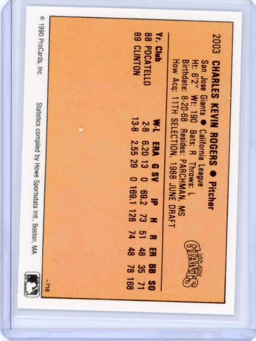 1990 San Jose Giants Procards #2003 Kevin Rogers Card