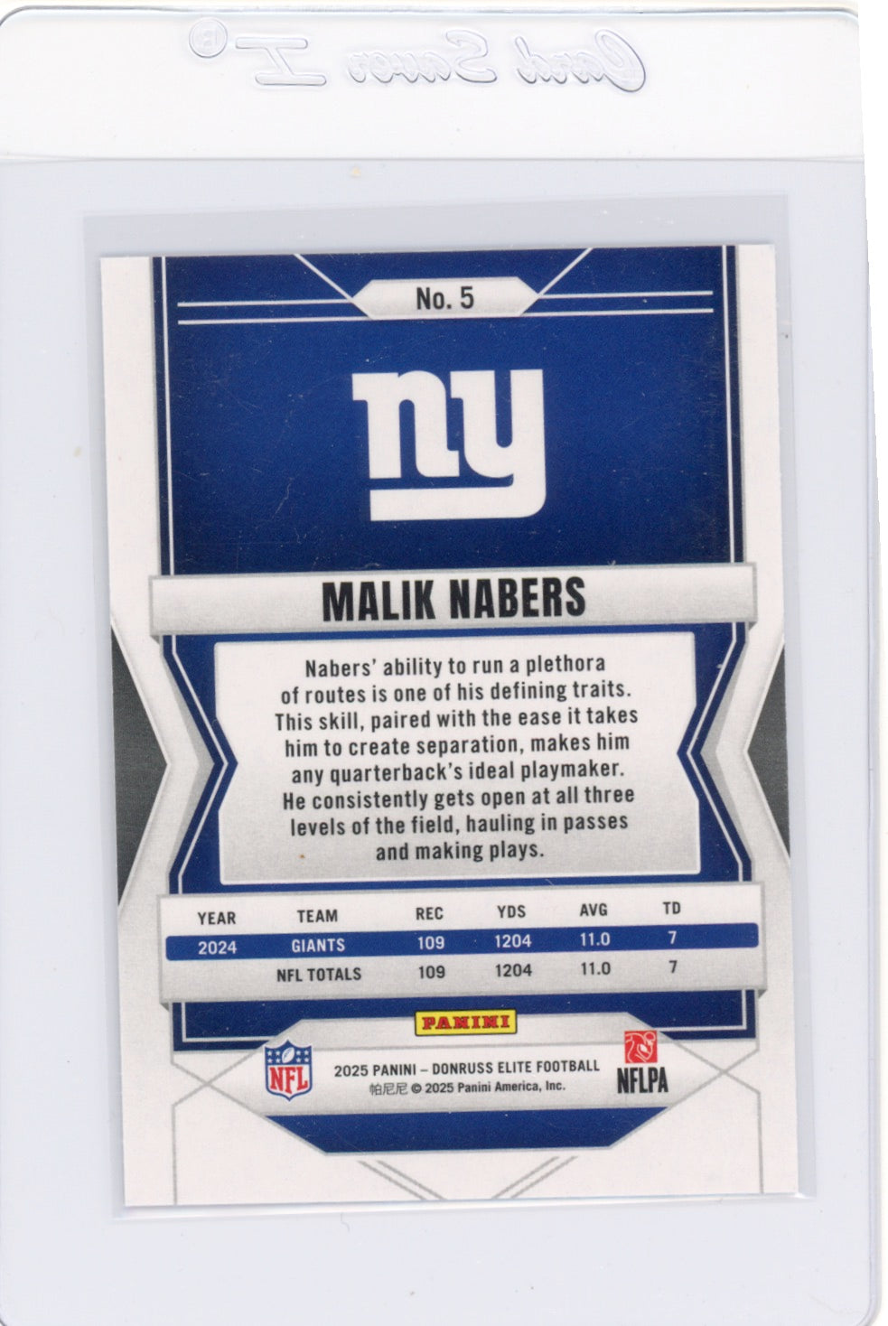 2025 Elite #5 Malik Nabers New York Giants Card