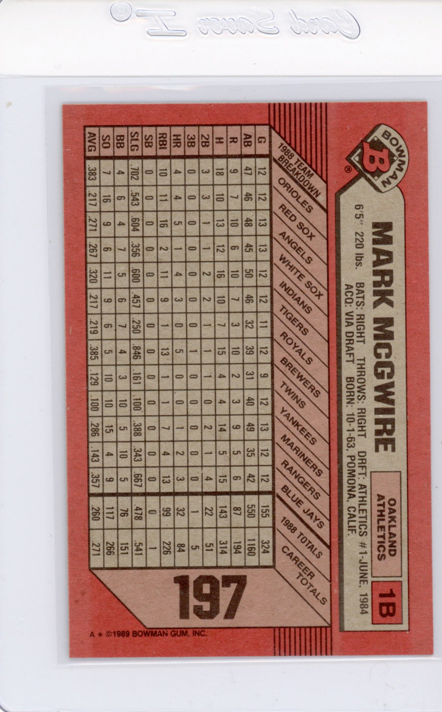 Tarjeta Bowman #426 de Barry Bonds de 1989
