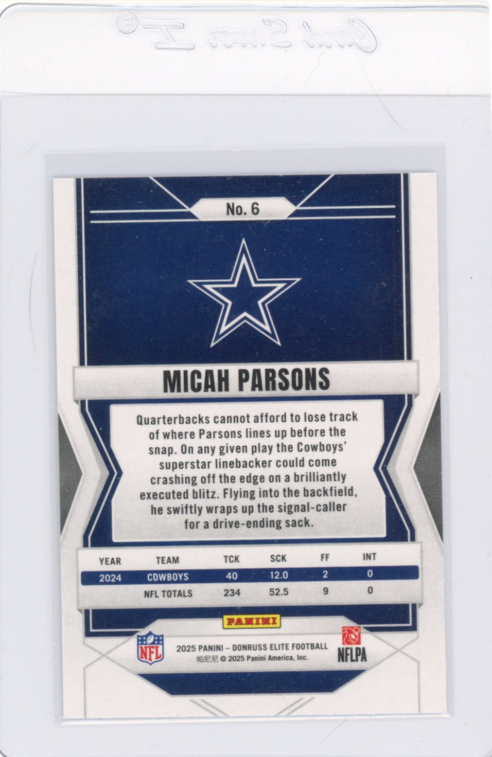 2025 Elite #6 Micah Parsons Dallas Cowboys Card