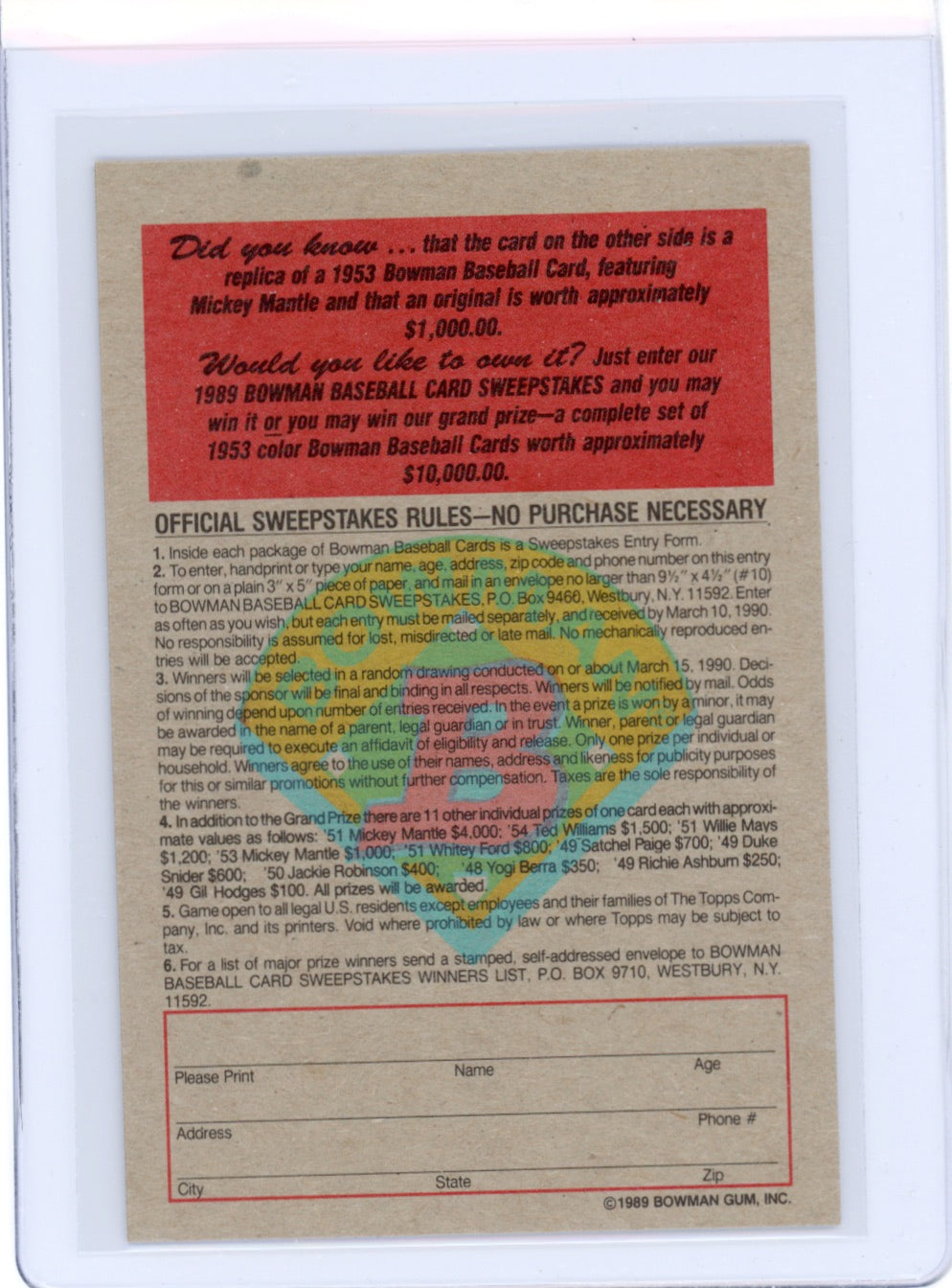 Tarjeta Bowman #426 de Barry Bonds de 1989