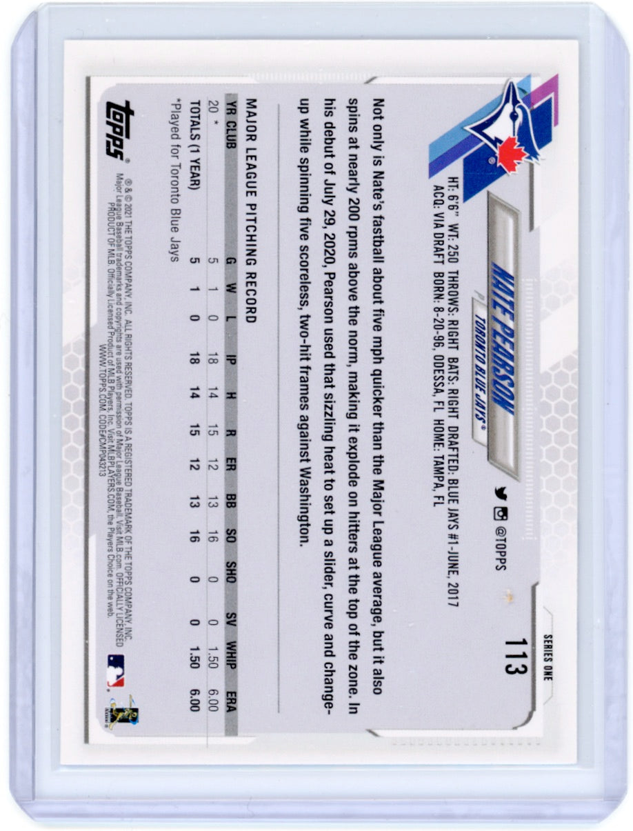 2021 Topps #113 Nate Pearson Rookie (RC) Blue Jays Card