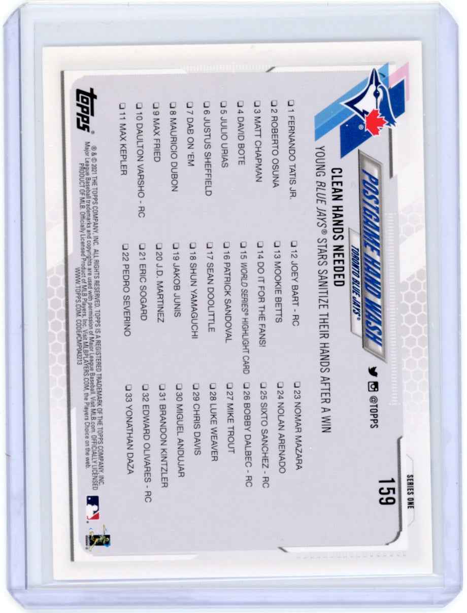 2021 Topps #159 Postgame Hand Wash/Danny Jansen/Vladimir Guerrero Jr Blue Jay Card