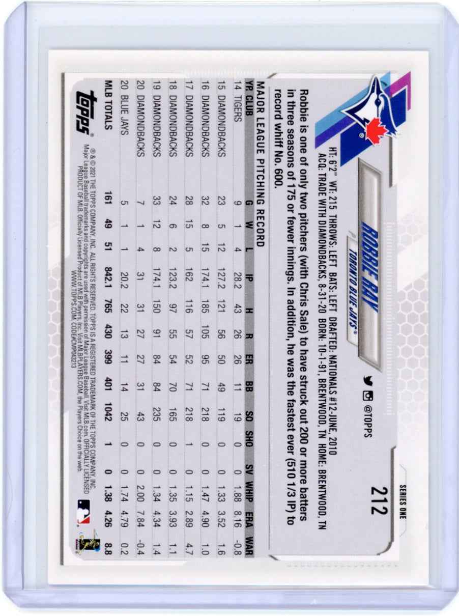 2021 Topps #212 Robbie Ray Blue Jays Card
