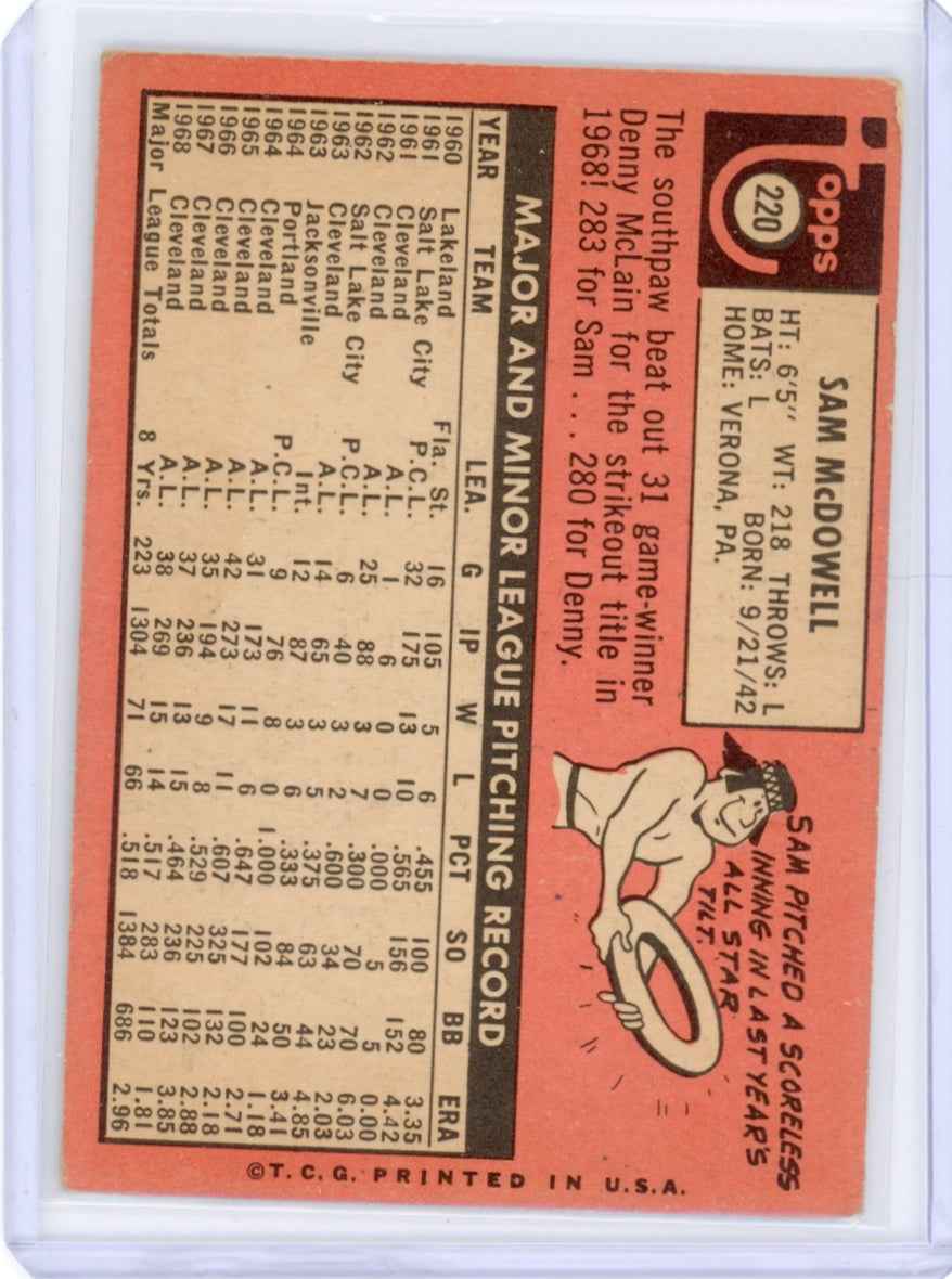 1969 Topps #220 Sam McDowell Card
