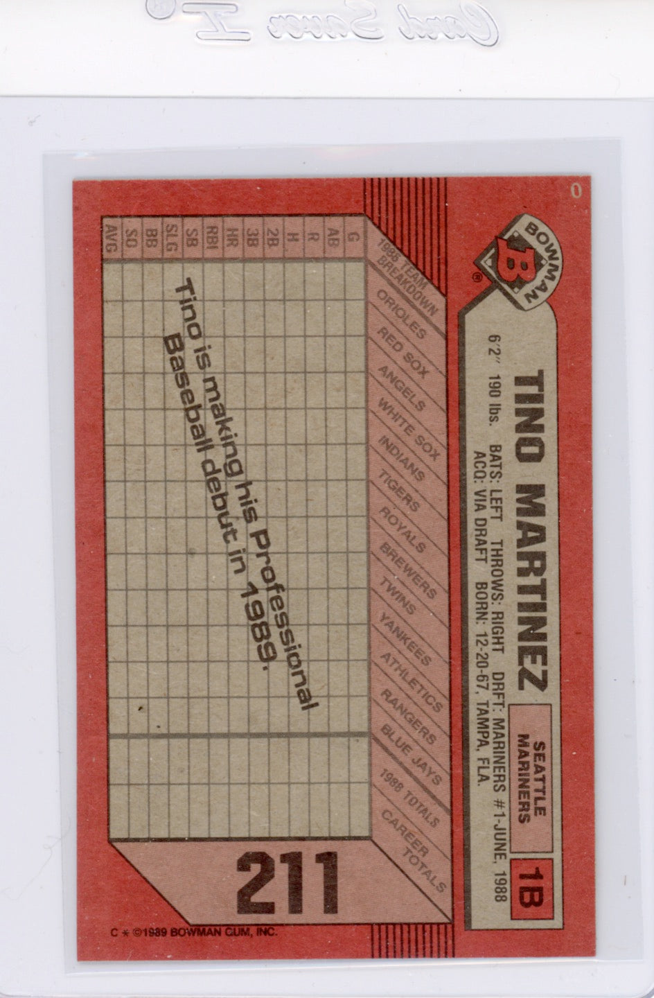Tarjeta Bowman #426 de Barry Bonds de 1989