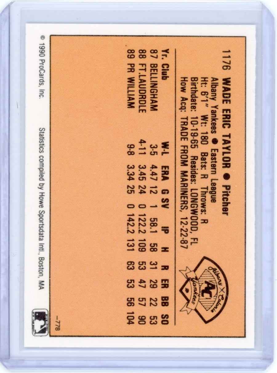 1990 Albany Yankees Procards #1176 Wade Taylor Card
