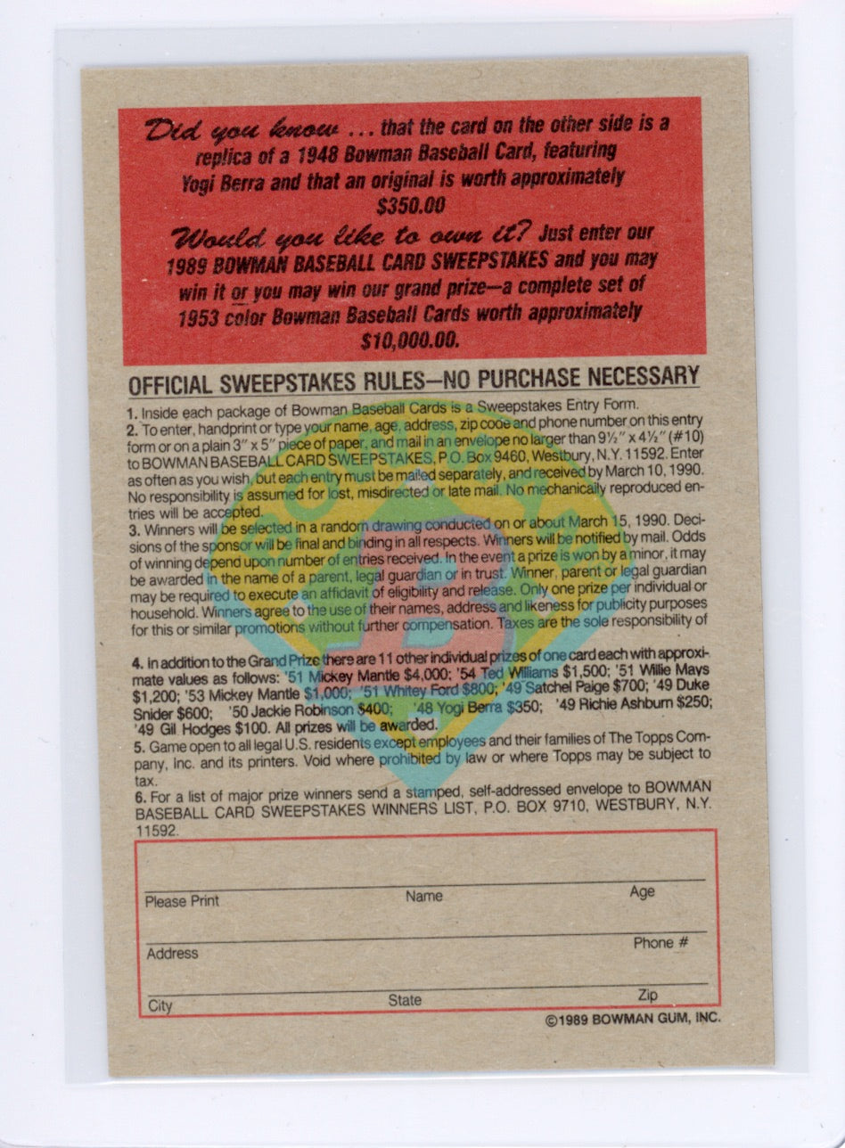 Tarjeta Bowman #426 de Barry Bonds de 1989