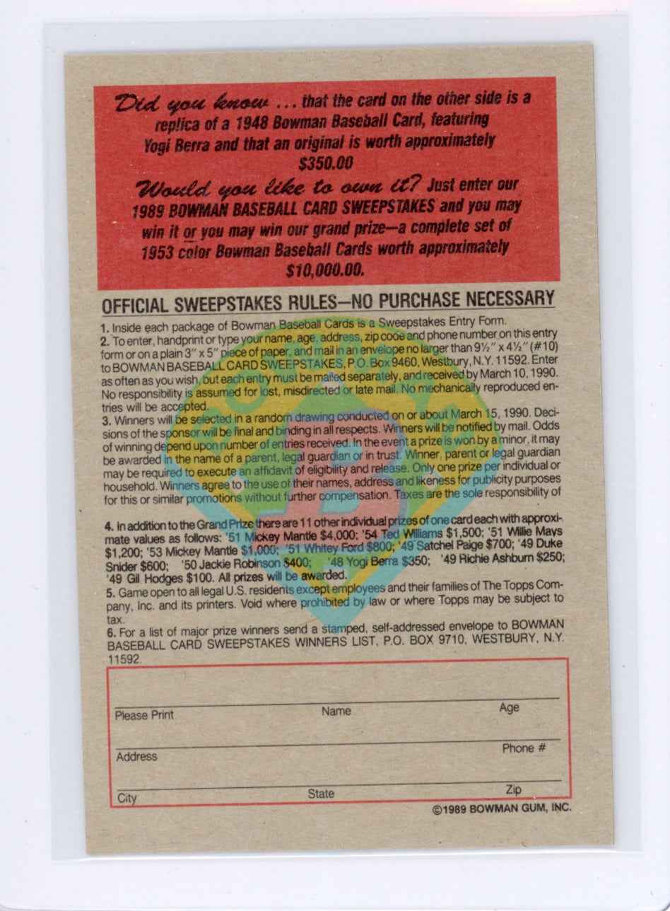 1989 Bowman Insert #2 1949 Yogi Berra Card