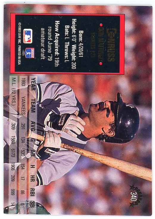 1994 Donruss #340 Don Mattingly Card