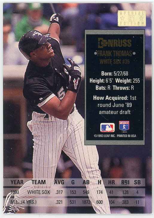 1994 Donruss #61 Frank Thomas Special Edition Card
