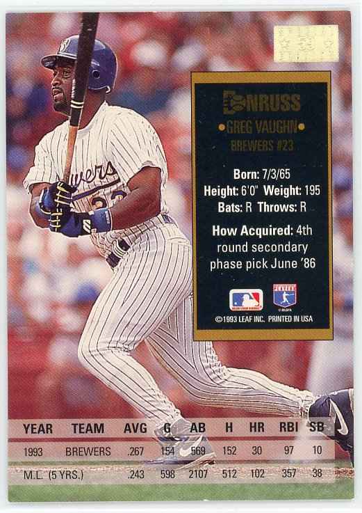 1994 Donruss #59 Greg Vaughn Special Edition Card