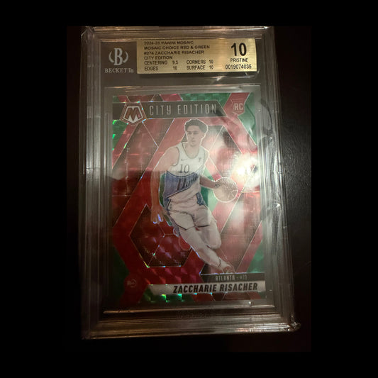 2024-25 Panini Mosaic #274 Zaccharie Risacher Mosaic Choice Red and Green City Edition  BGS Graded 10 Pristine Atlanta Hawks Rookie (RC) Card - front
