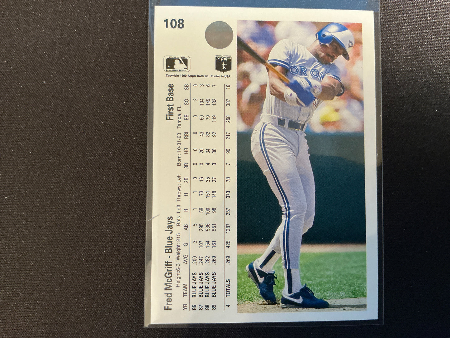 Tarjeta Fred McGriff n.° 108 de Upper Deck de 1990