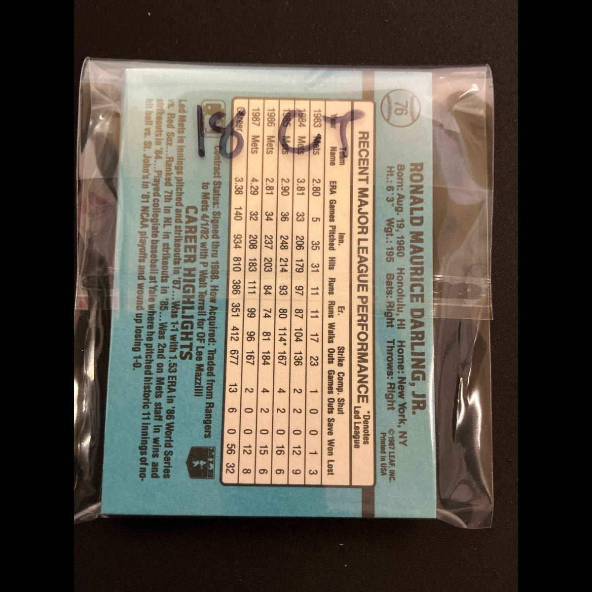 1988 Donruss #76 Ron Darling 18 Ct Multiple Cards - back