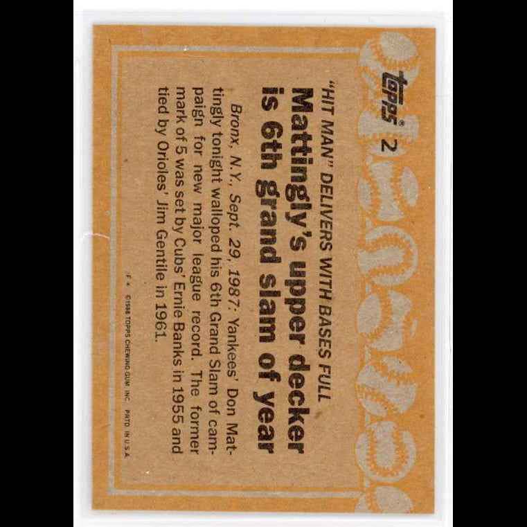 1988 Topps #2 Don Mattingly Card - back