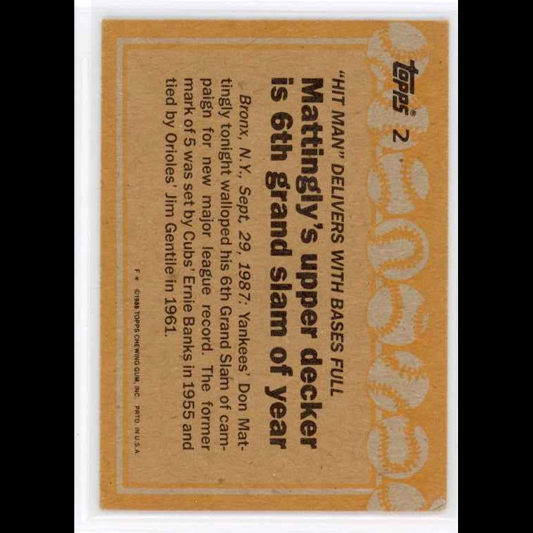 1988 Topps #2 Don Mattingly Card - view 4