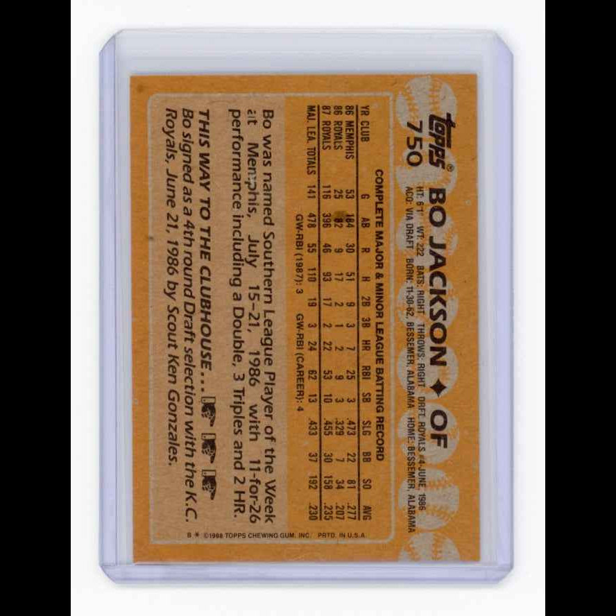 1988 Topps #750 Bo Jackson Card - back