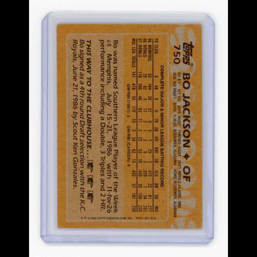 1988 Topps #750 Bo Jackson Card - view 4