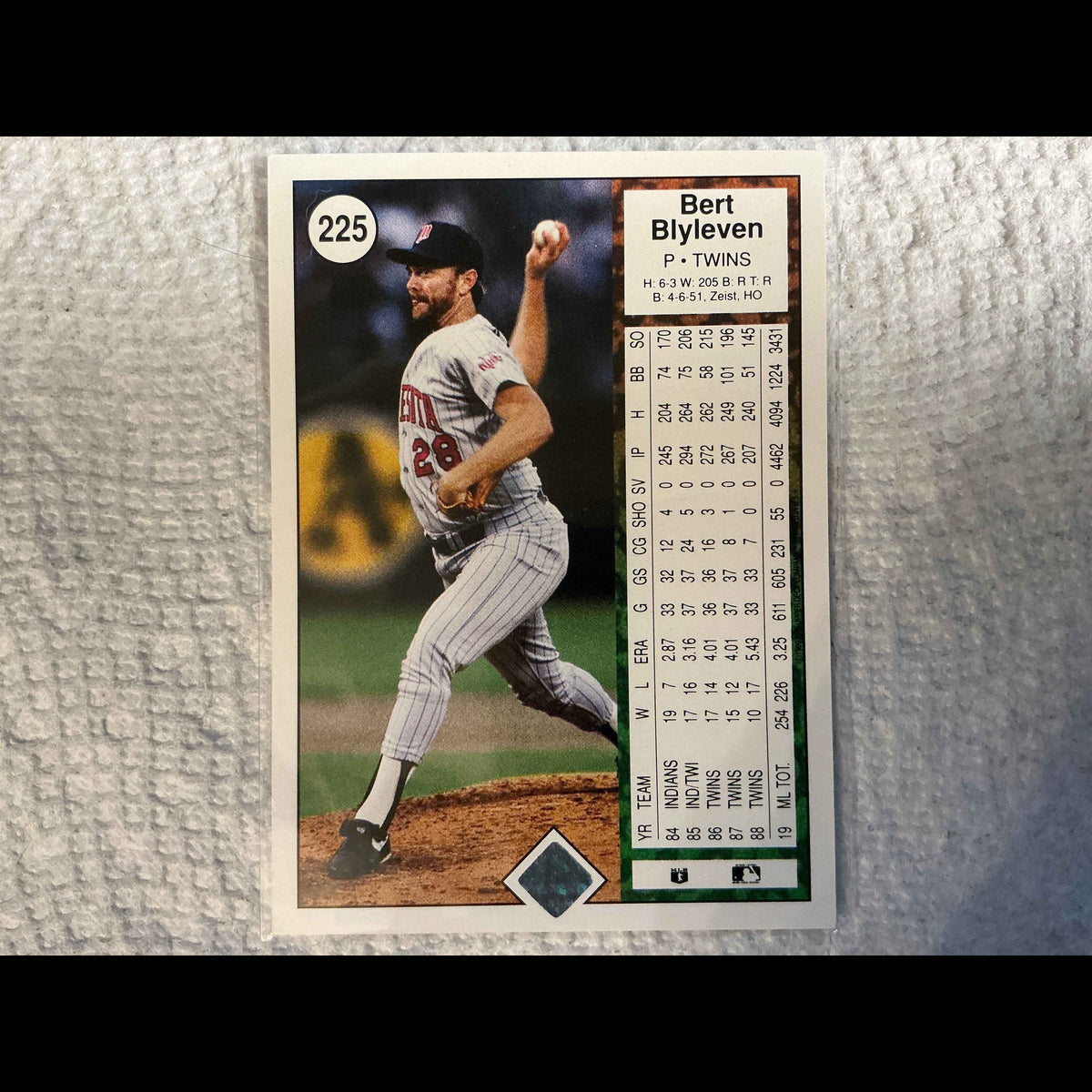 1989 Upper Deck #225 Bert Blyleven Card - back
