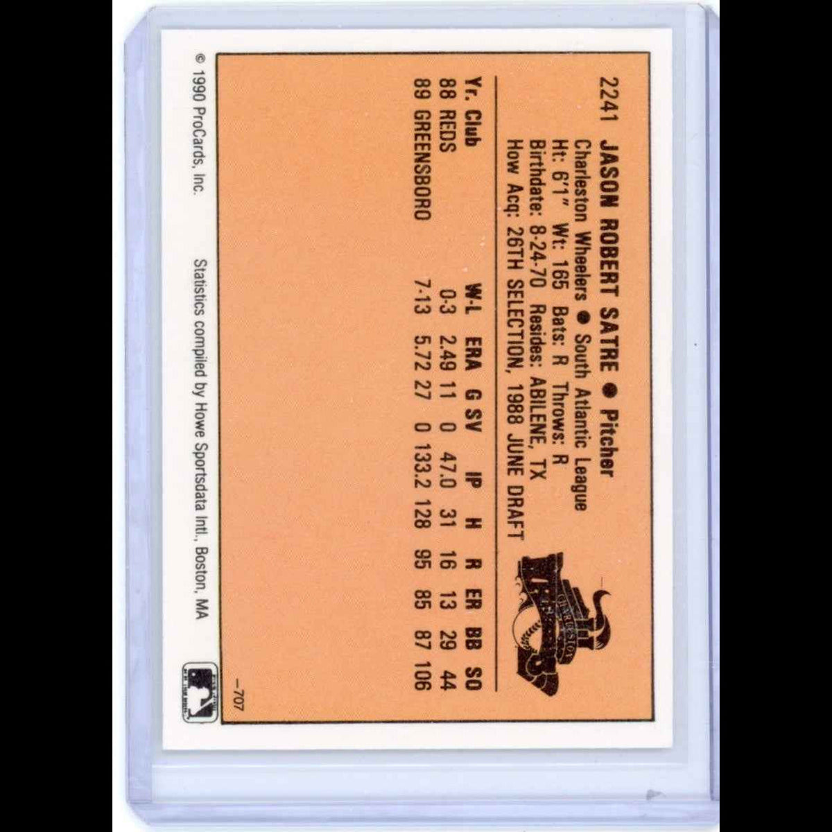 1990 Charleston Wheelers Procards #2241 Jason Satre Card - back