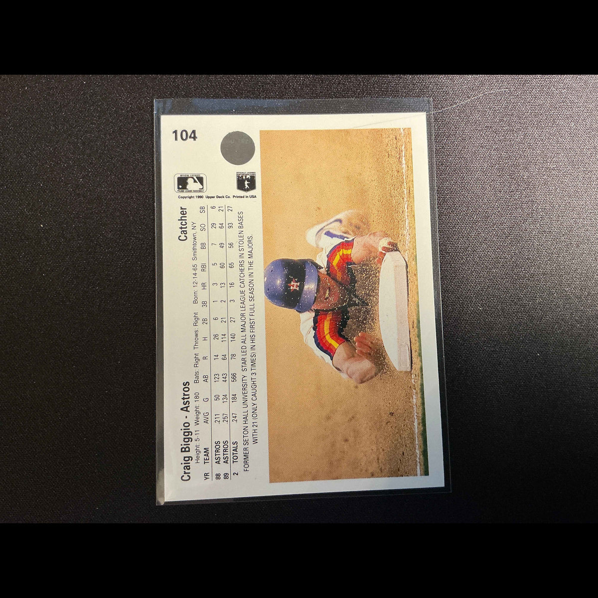 1990 Upper Deck #104 Craig Biggio Card - back
