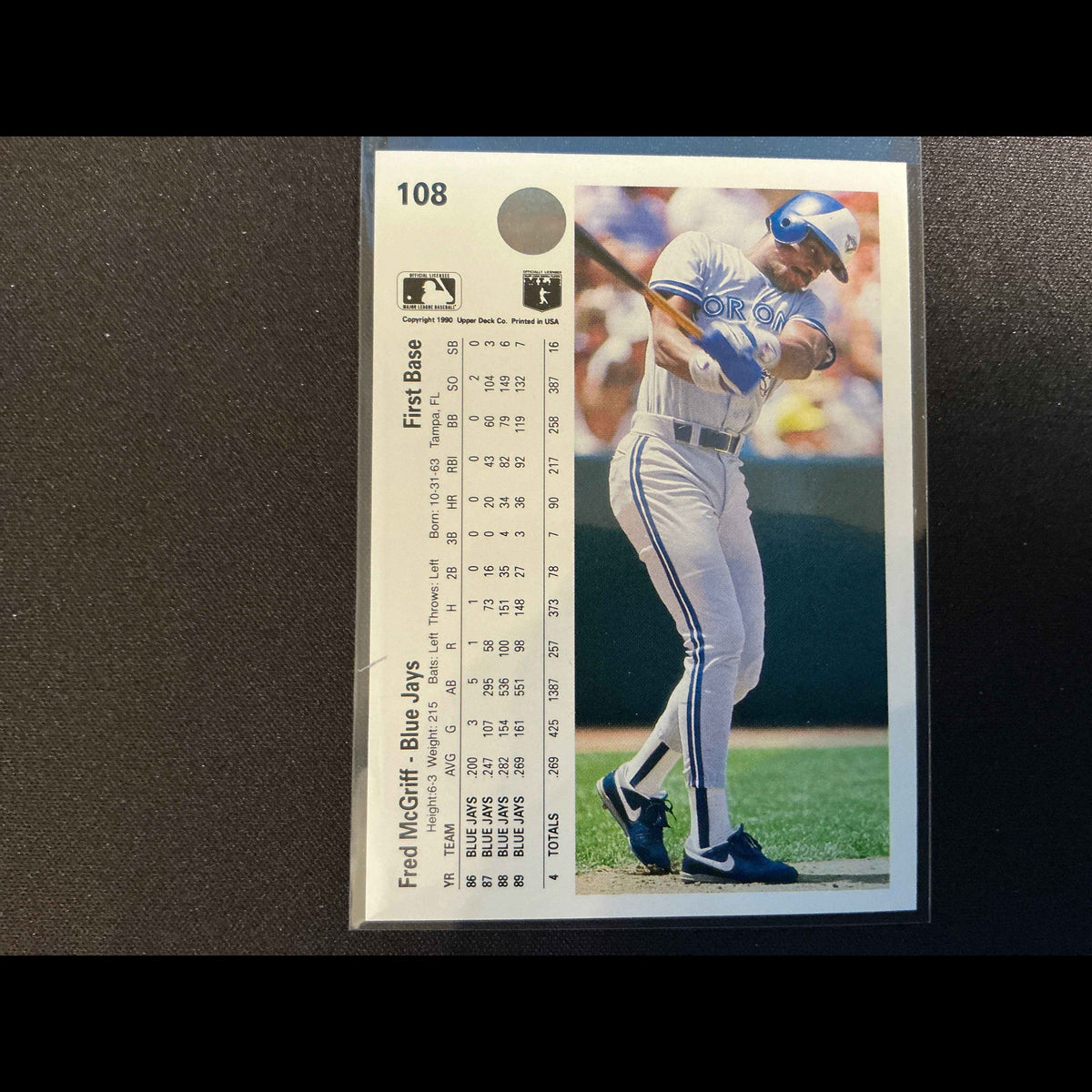 1990 Upper Deck #108 Fred McGriff Card - back