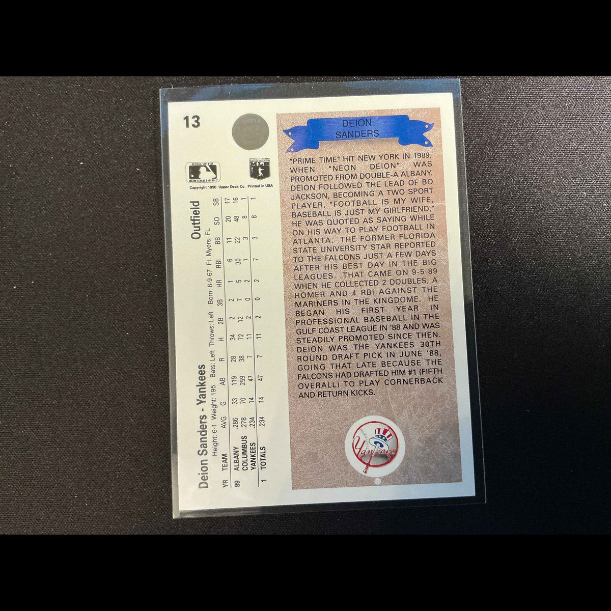 1990 Upper Deck #13 Deion Sanders Rookie (RC) Card - back