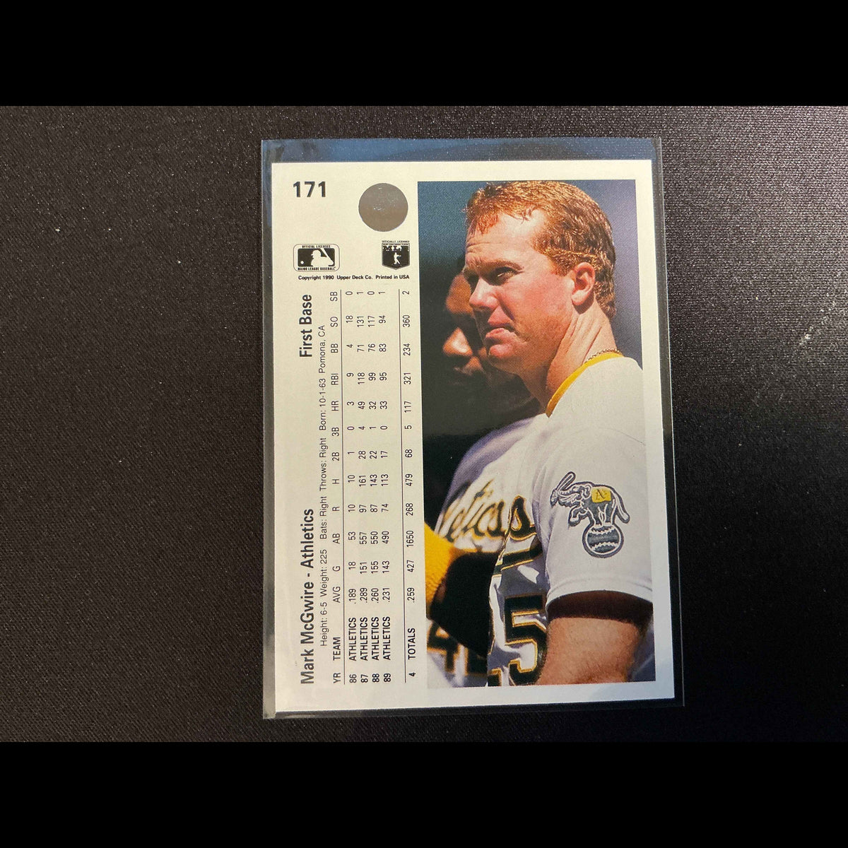 1990 Upper Deck #171 Mark McGwire Card - back
