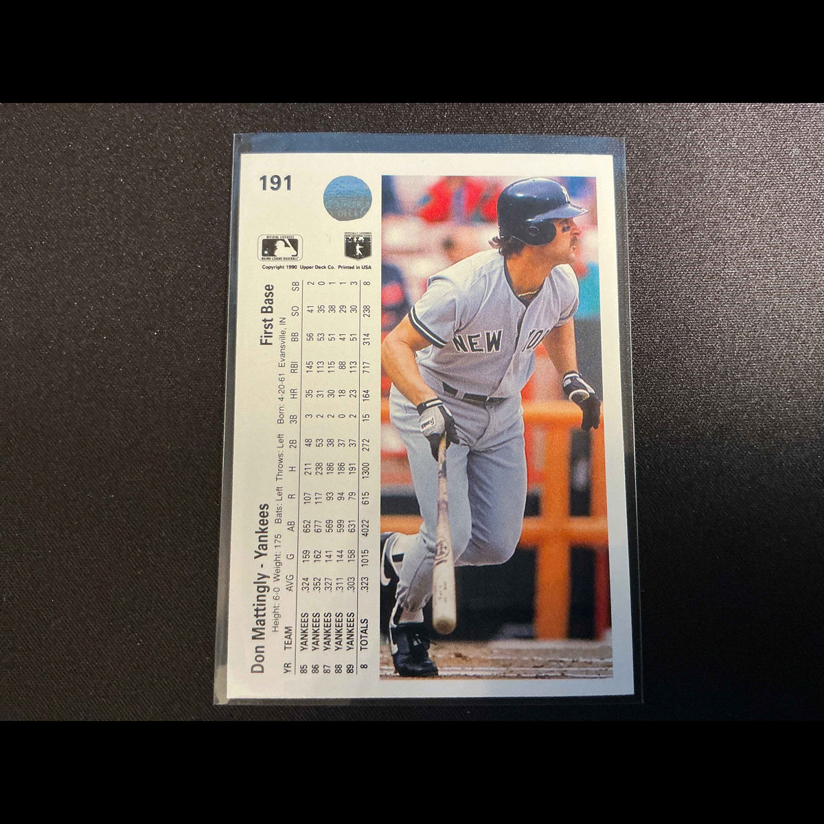 1990 Upper Deck #191 Don Mattingly Card - back