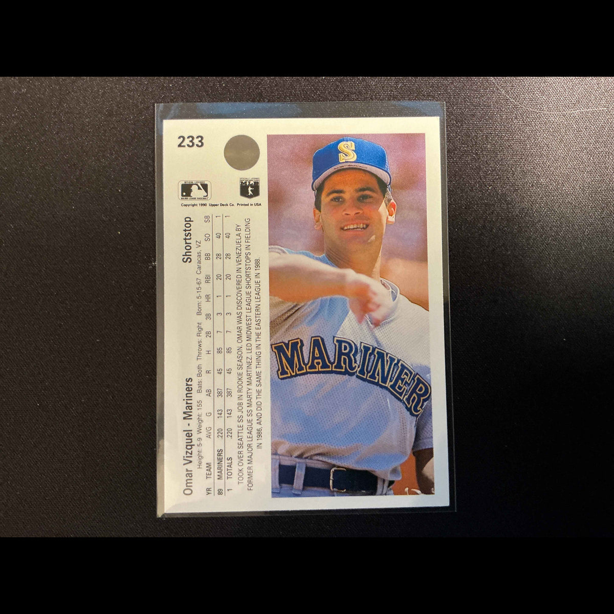 1990 Upper Deck #233 Omar Vizquel Card - back