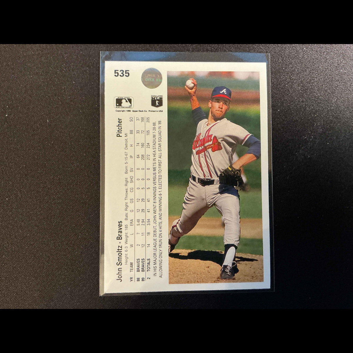 1990 Upper Deck #535 John Smoltz Card - back