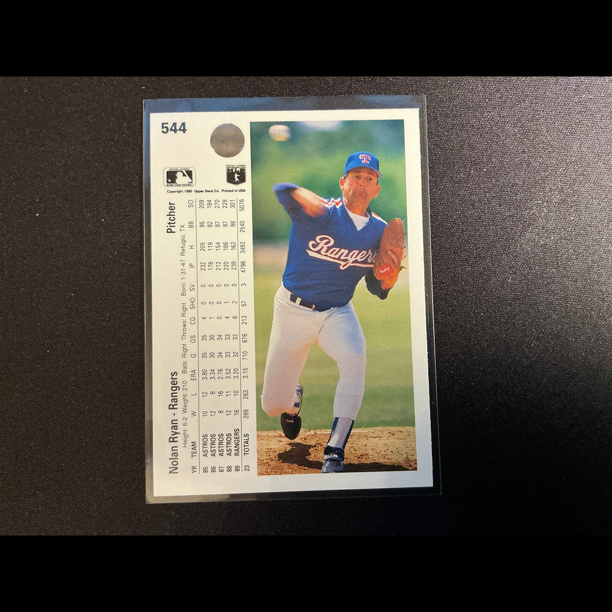 1990 Upper Deck #544 Nolan Ryan Card - back