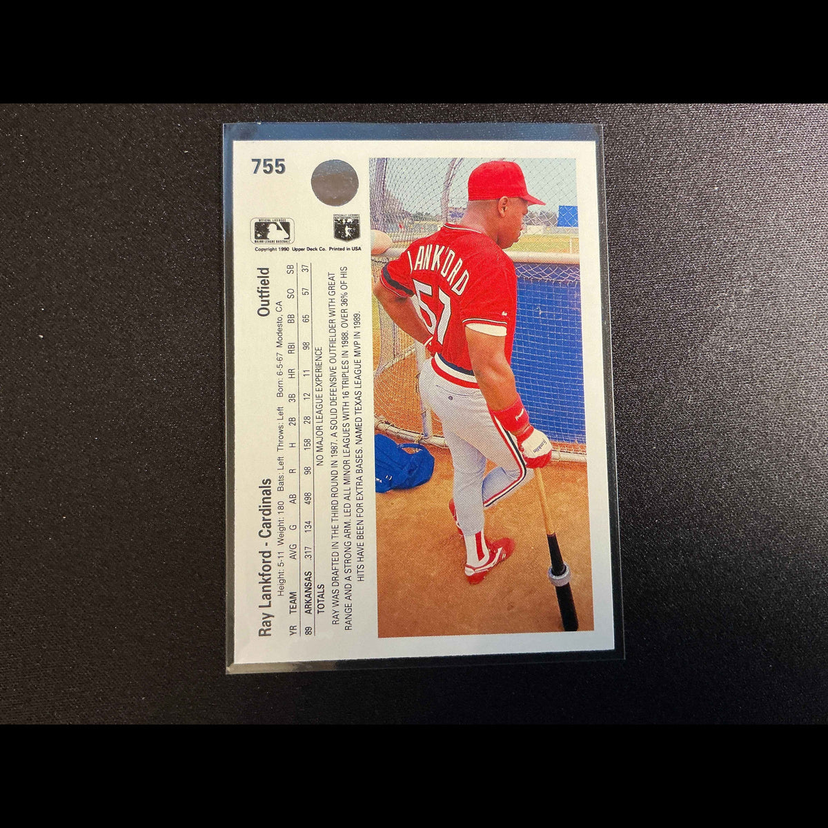 1990 Upper Deck #755 Ray Lankford Card - back