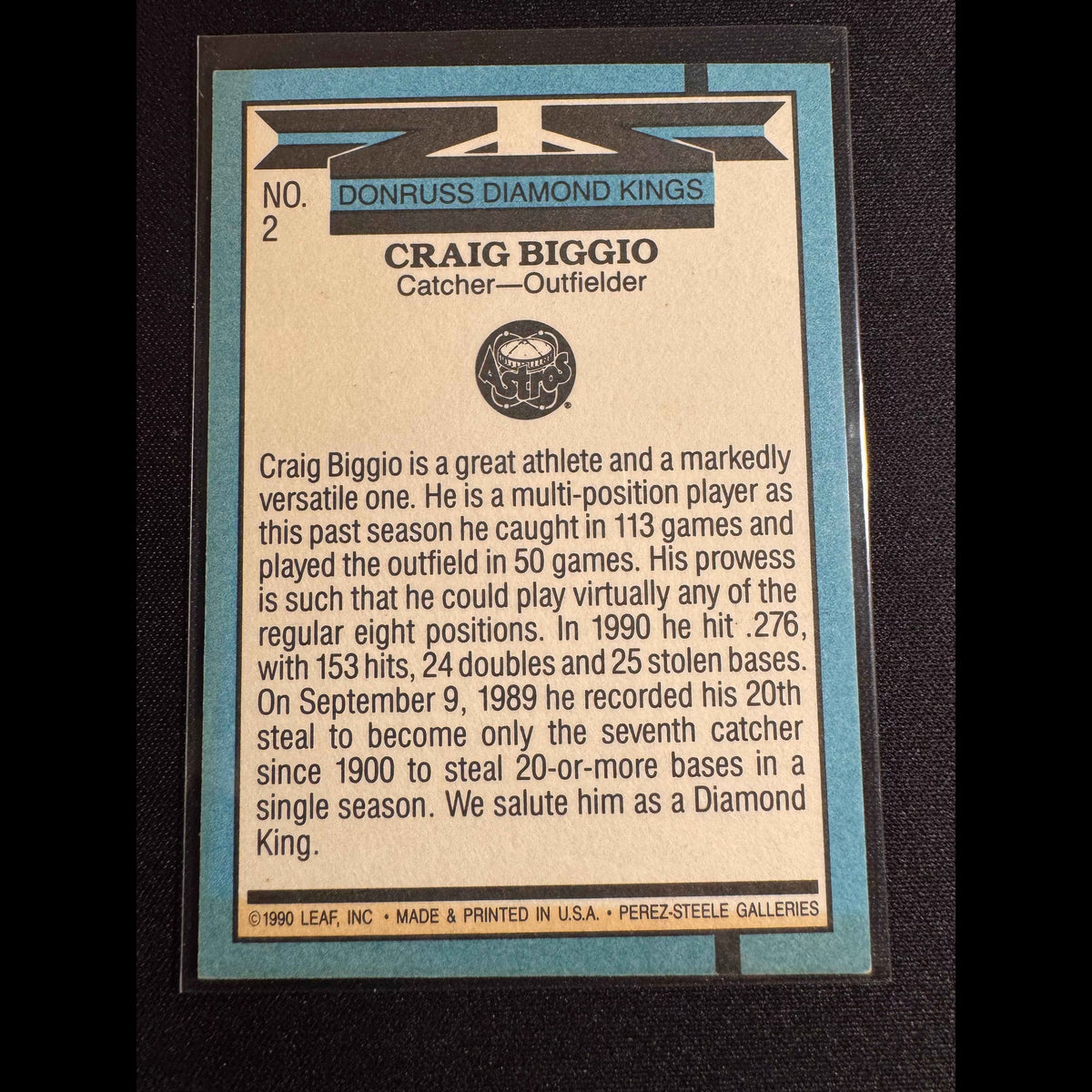 1991 Donruss #2 Craig Biggio DK No After Inc Error Card - Rare Craig Biggio Error Collectible - back
