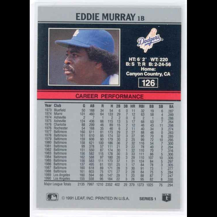 1991 Leaf #126 Eddie Murray Card - back