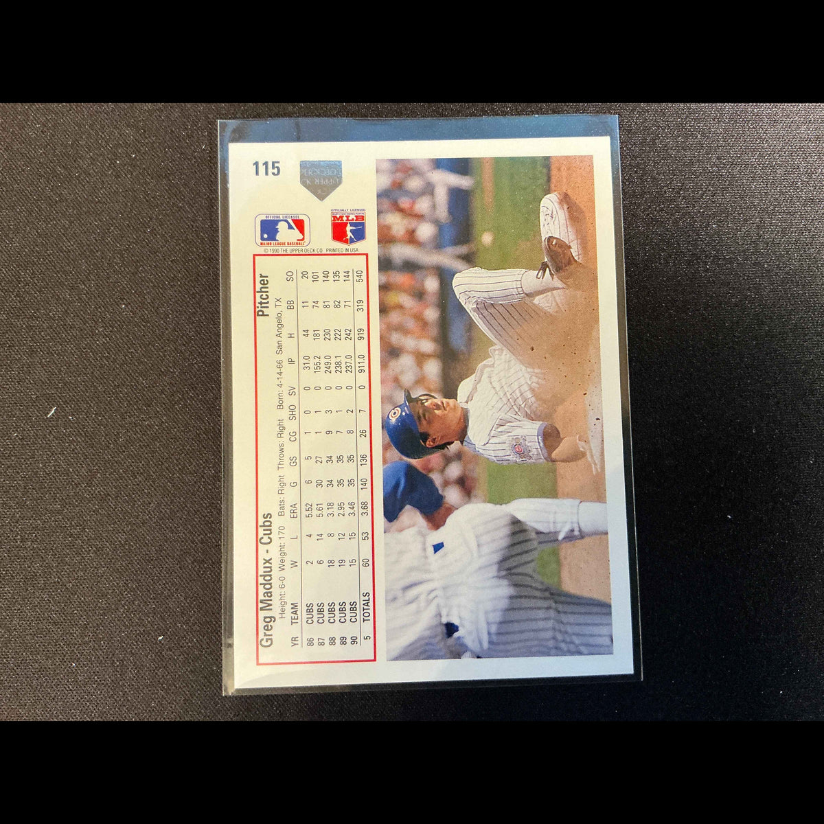 1991 Upper Deck #115 Greg Maddux Card - back