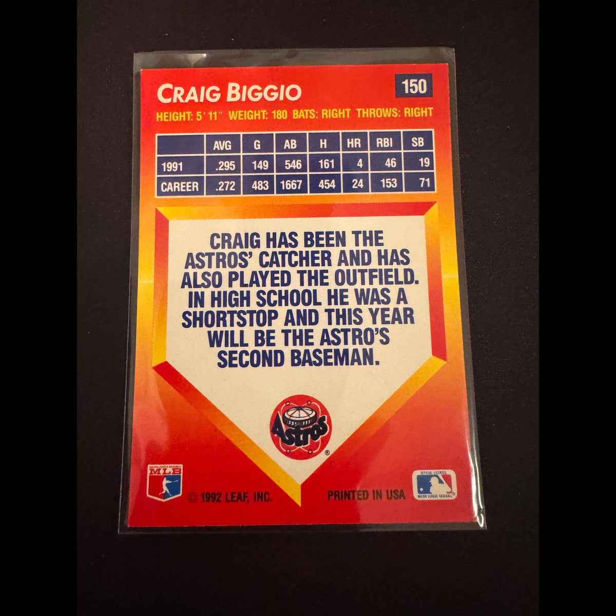 1992 Donruss Triple Play #150 Craig Biggio Card - view 4