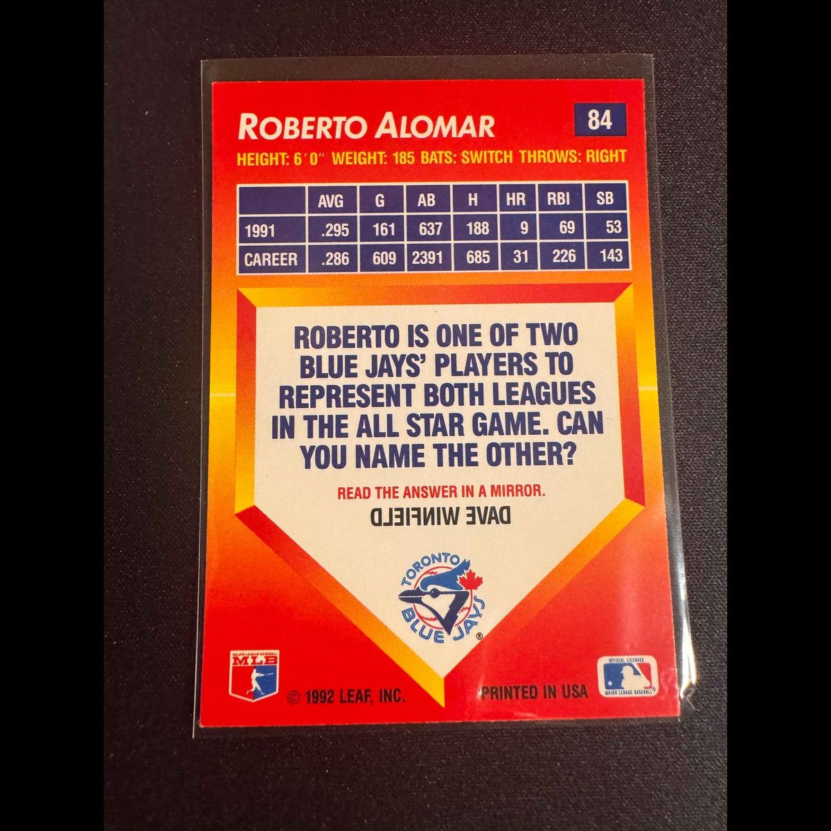 1992 Donruss Triple Play #84 Roberto Alomar Card - view 4