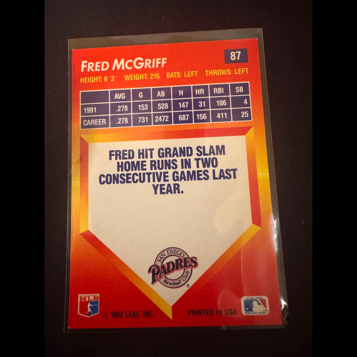 1992 Donruss Triple Play #87 Fred McGriff Card - view 4