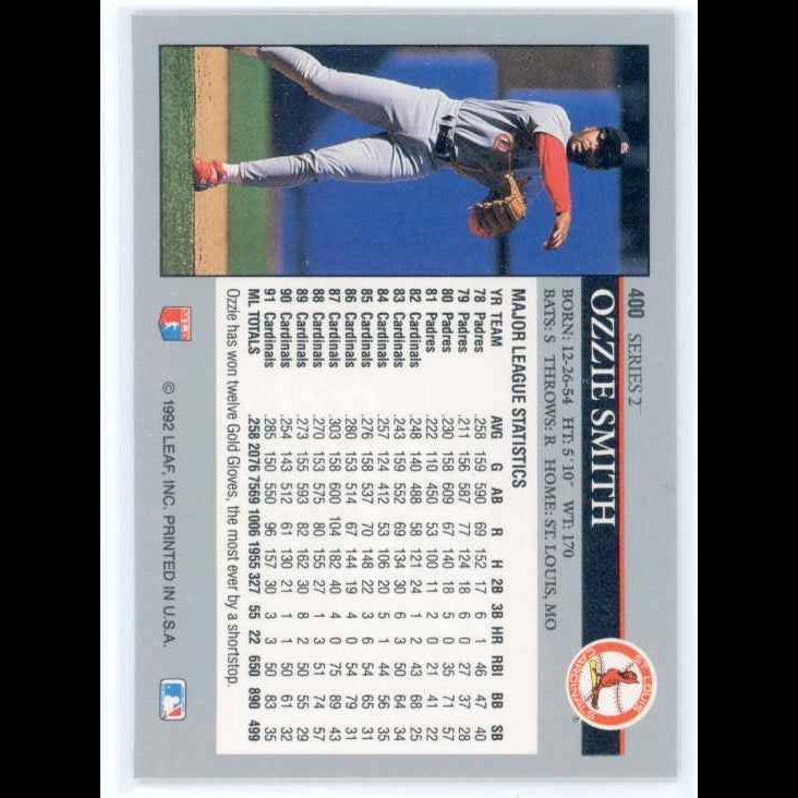 1992 Leaf #400 Ozzie Smith Card - back