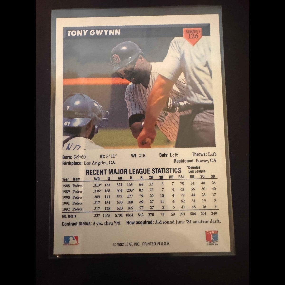 1993 Donruss #126 Tony Gwynn Card - back