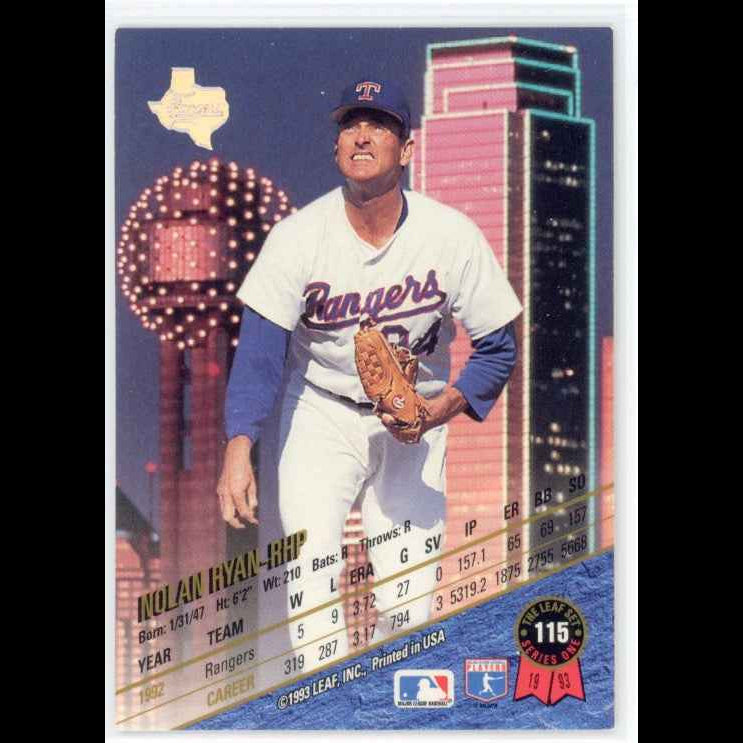 1993 The Leaf Set #115 Nolan Ryan Card - back