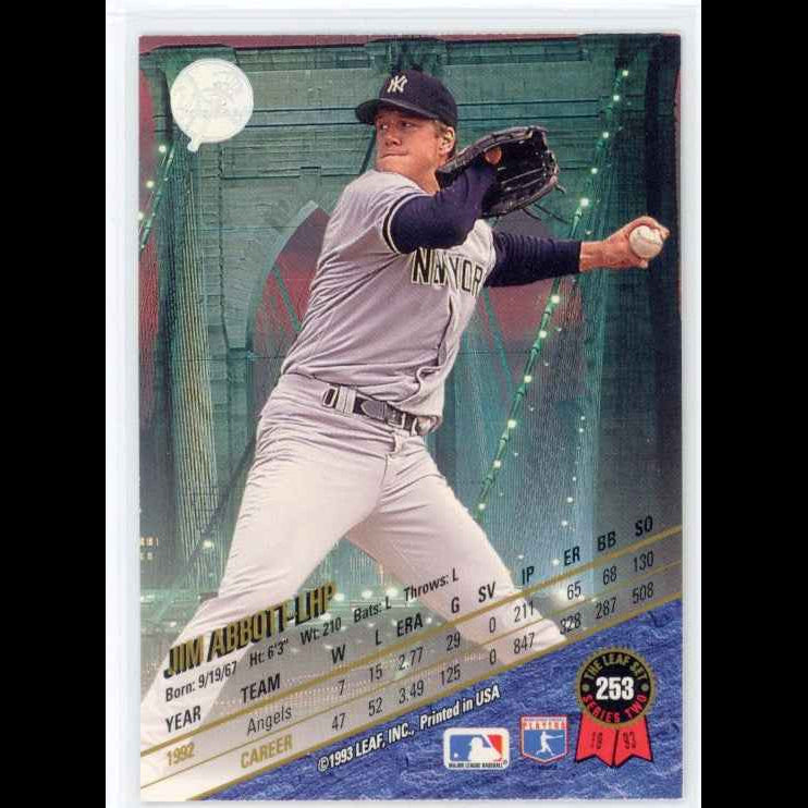 1993 The Leaf Set #253 Jim Abbott Card - back