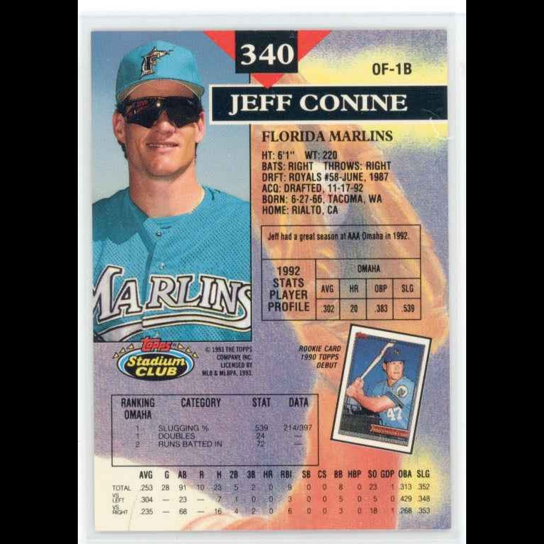 1993 Topps Stadium Club #340 Jeff Conine Card - back