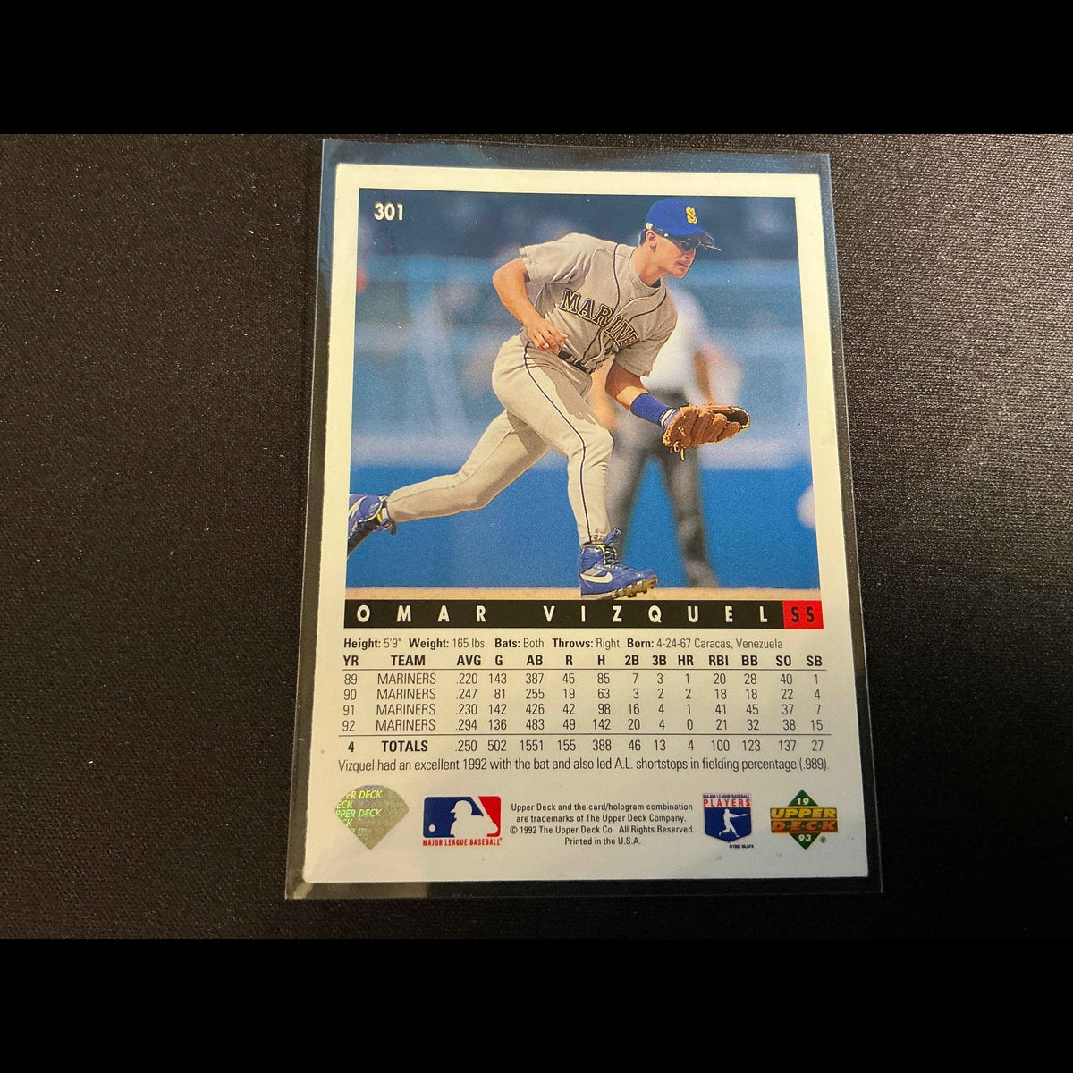 1993 Upper Deck #301 Omar Vizquel Card - back