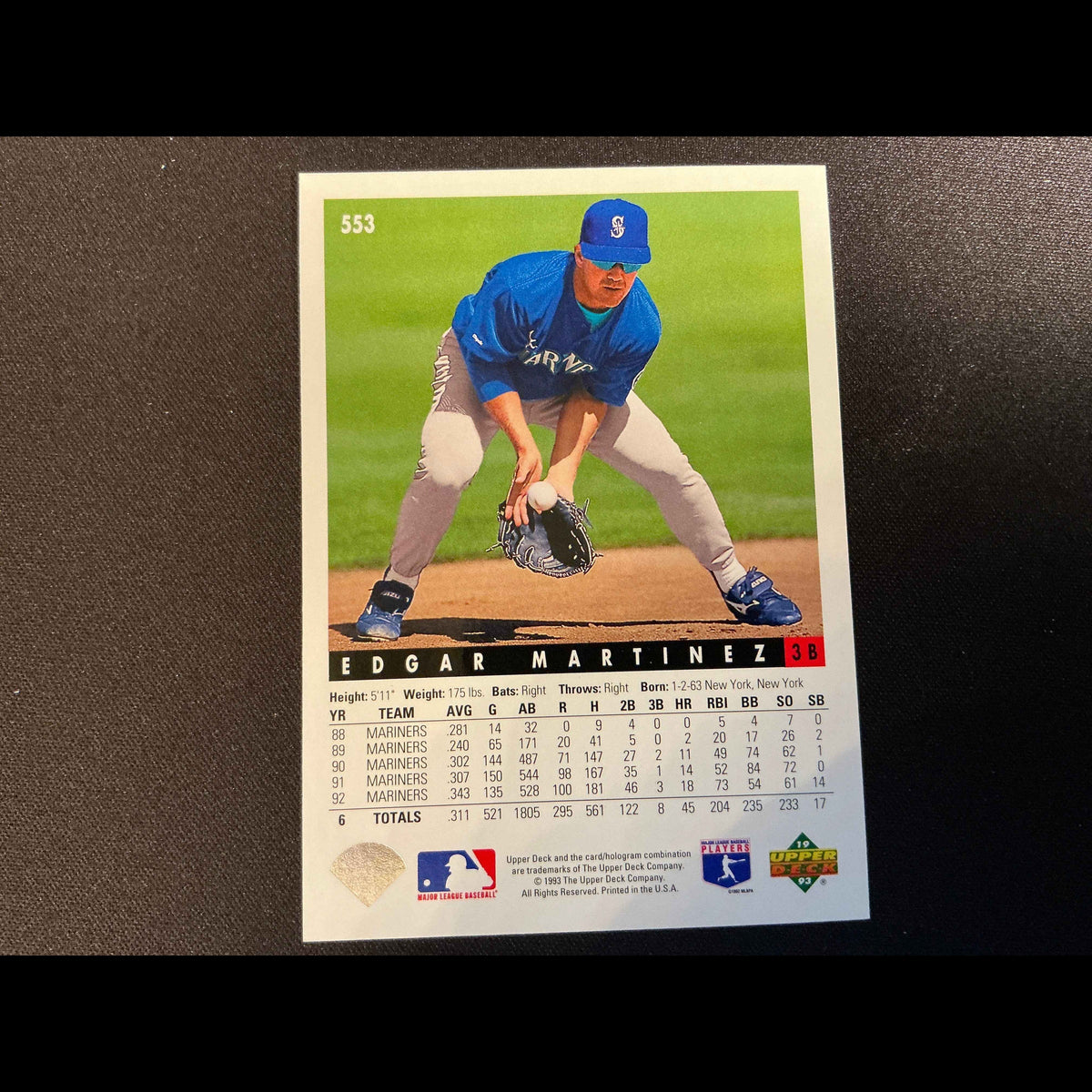 1993 Upper Deck #553 Edgar Martinez Card - back